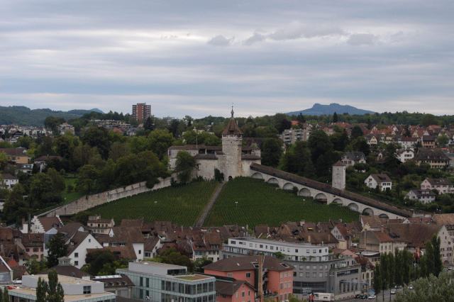 Grisons, Zurich, Schaffhouse : les vignobles de Suisse alémanique Vue aérienne de la forteresse du Munot à Schaffhouse, entourée de vignes et de toits